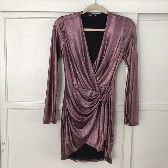 cefian Dresses & Skirts - Pink metallic wrap dress